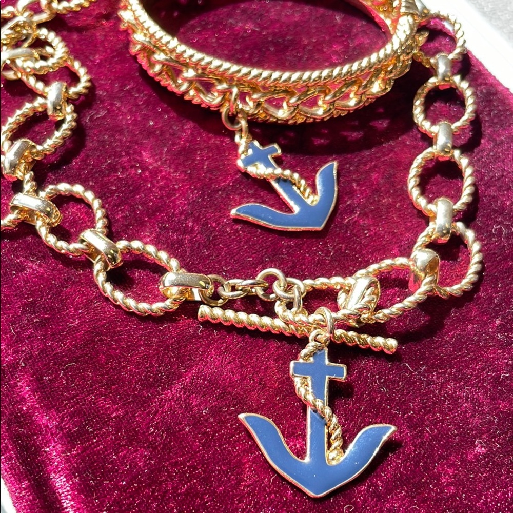Stunning 1990’s Gold and Blue Nautical Roped Anchor Monet Set